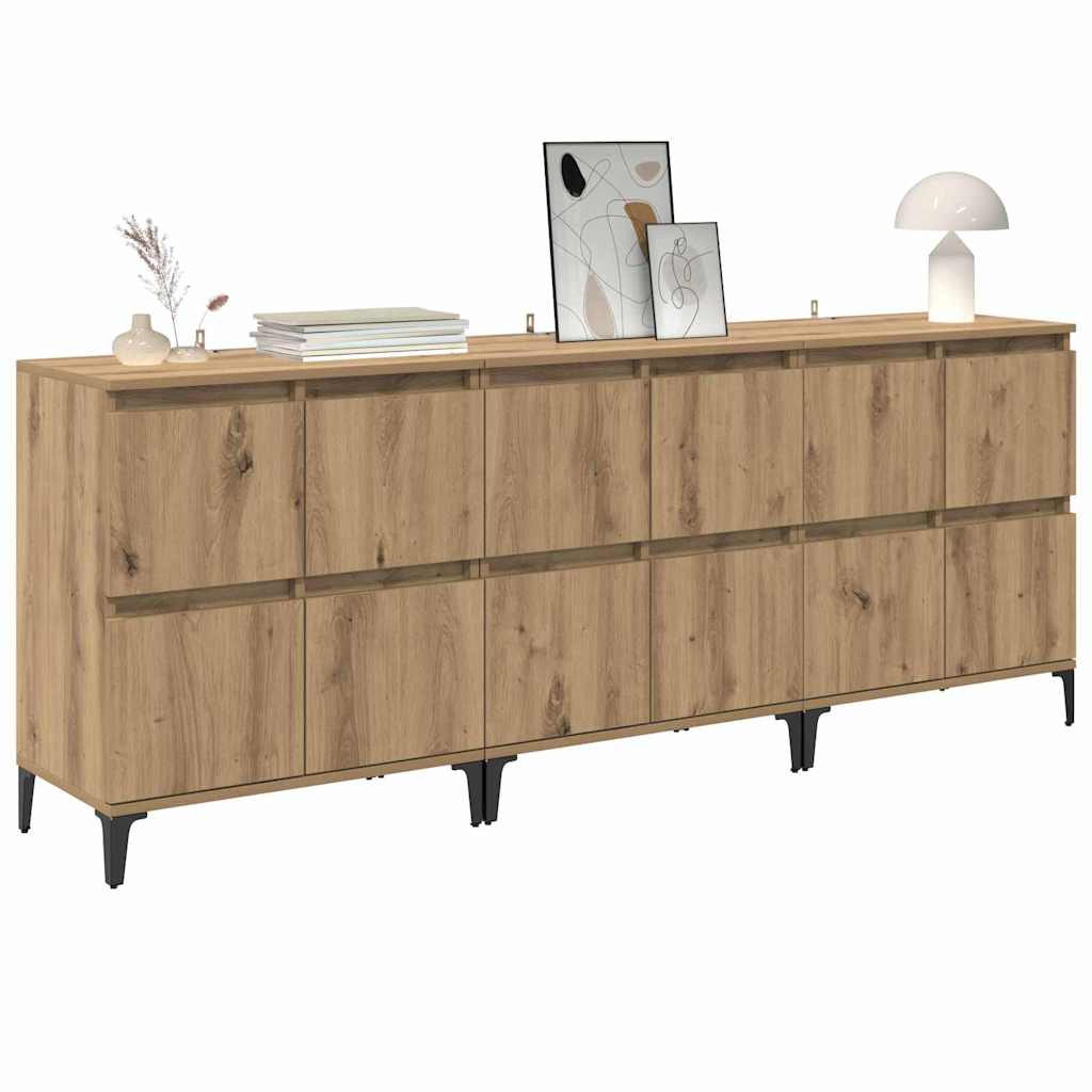 Dressoirs 3 pcs Artisan Eiken 60 x 35 x 70 cm Bewerkt hout is nu te koop bij PeponiXL, paradijselijk wonen!