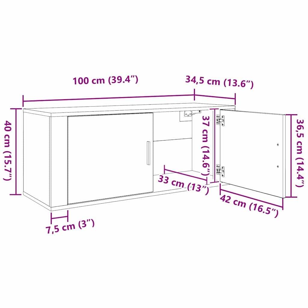 Wandtv-kast Set 3 pcs Artisan Eiken 100 x 34,5 x 40 cm is nu te koop bij PeponiXL, paradijselijk wonen!