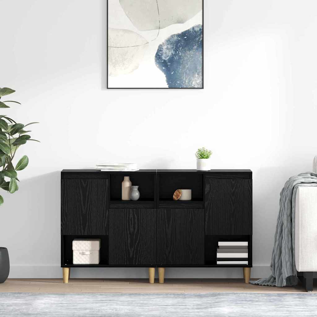 Dressoirs 2 pcs Zwart Eiken 60 x 35 x 70 cm Bewerkt hout is nu te koop bij PeponiXL, paradijselijk wonen!