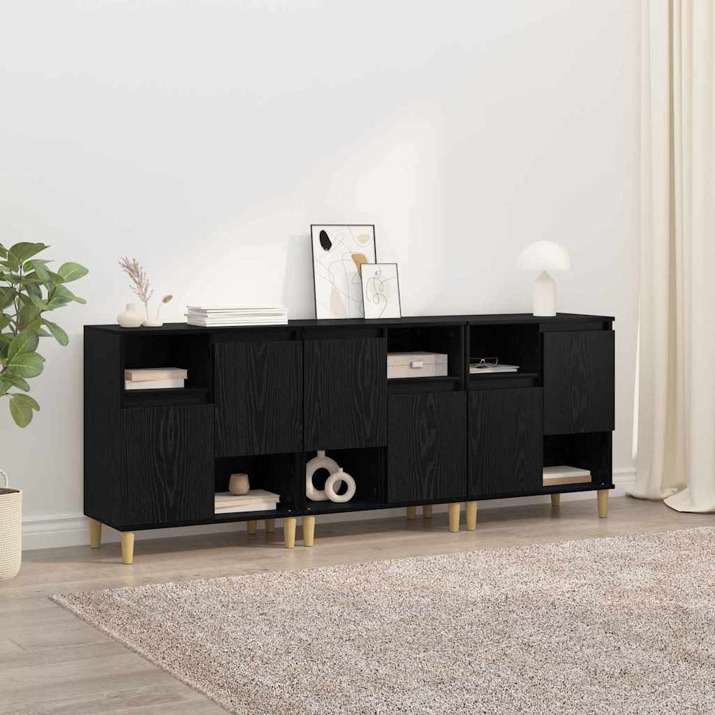 Dressoirs 3 pcs Zwart Eiken 60 x 35 x 70 cm Bewerkt hout is nu te koop bij PeponiXL, paradijselijk wonen!