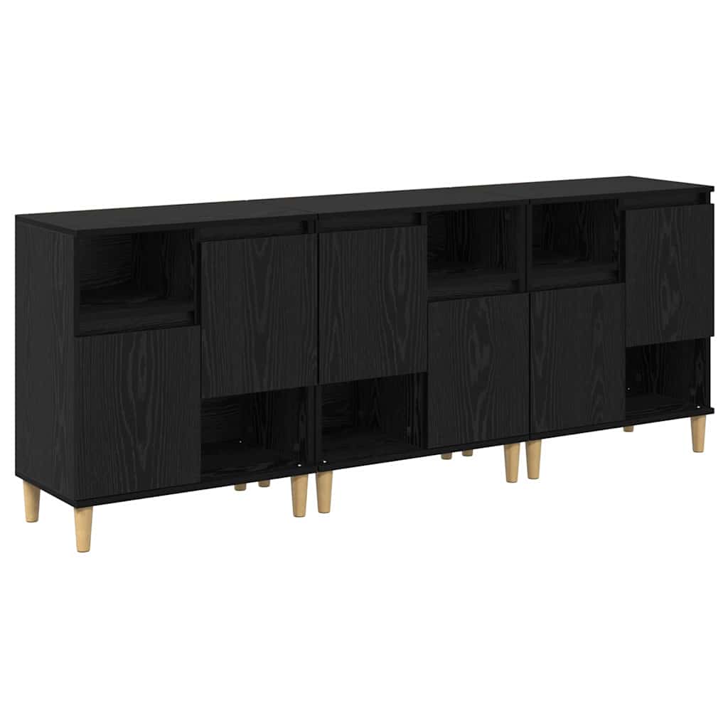 Dressoirs 3 pcs Zwart Eiken 60 x 35 x 70 cm Bewerkt hout is nu te koop bij PeponiXL, paradijselijk wonen!