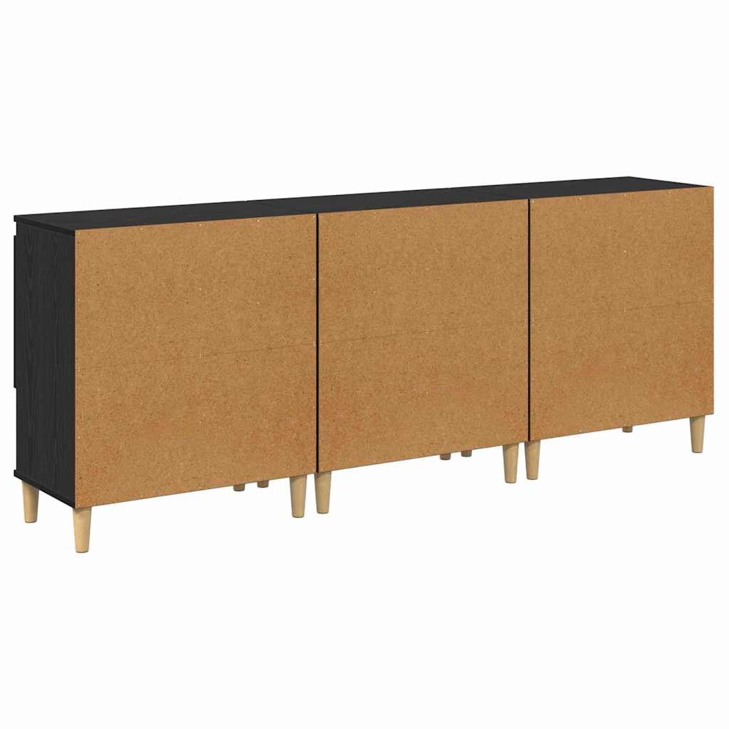Dressoirs 3 pcs Zwart Eiken 60 x 35 x 70 cm Bewerkt hout is nu te koop bij PeponiXL, paradijselijk wonen!