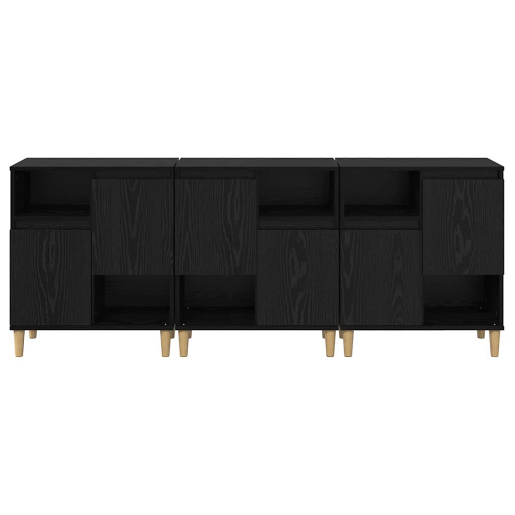 Dressoirs 3 pcs Zwart Eiken 60 x 35 x 70 cm Bewerkt hout is nu te koop bij PeponiXL, paradijselijk wonen!