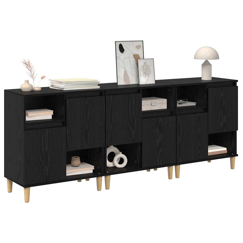 Dressoirs 3 pcs Zwart Eiken 60 x 35 x 70 cm Bewerkt hout is nu te koop bij PeponiXL, paradijselijk wonen!