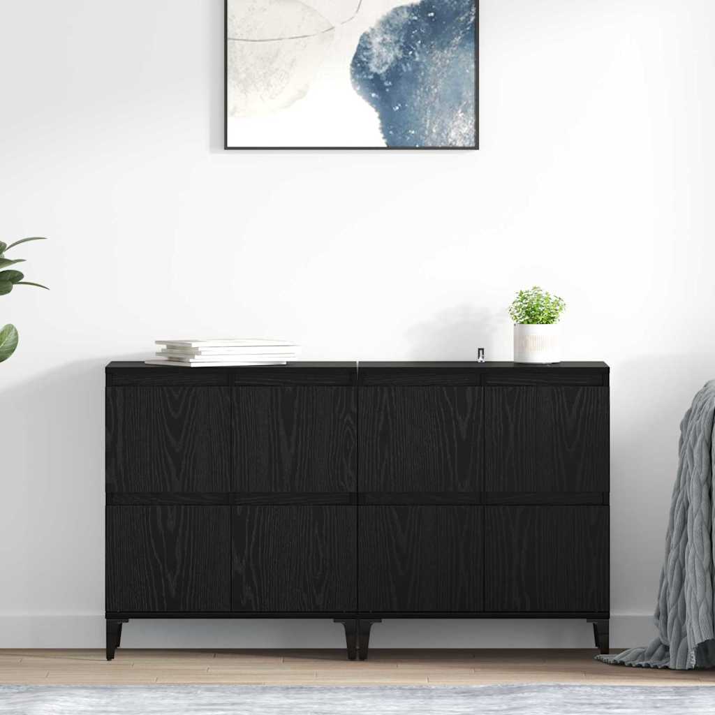 Dressoirs 2 pcs Zwart Eiken 60 x 35 x 70 cm Bewerkt hout is nu te koop bij PeponiXL, paradijselijk wonen!