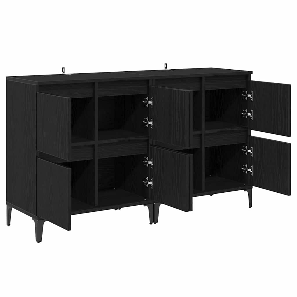 Dressoirs 2 pcs Zwart Eiken 60 x 35 x 70 cm Bewerkt hout is nu te koop bij PeponiXL, paradijselijk wonen!