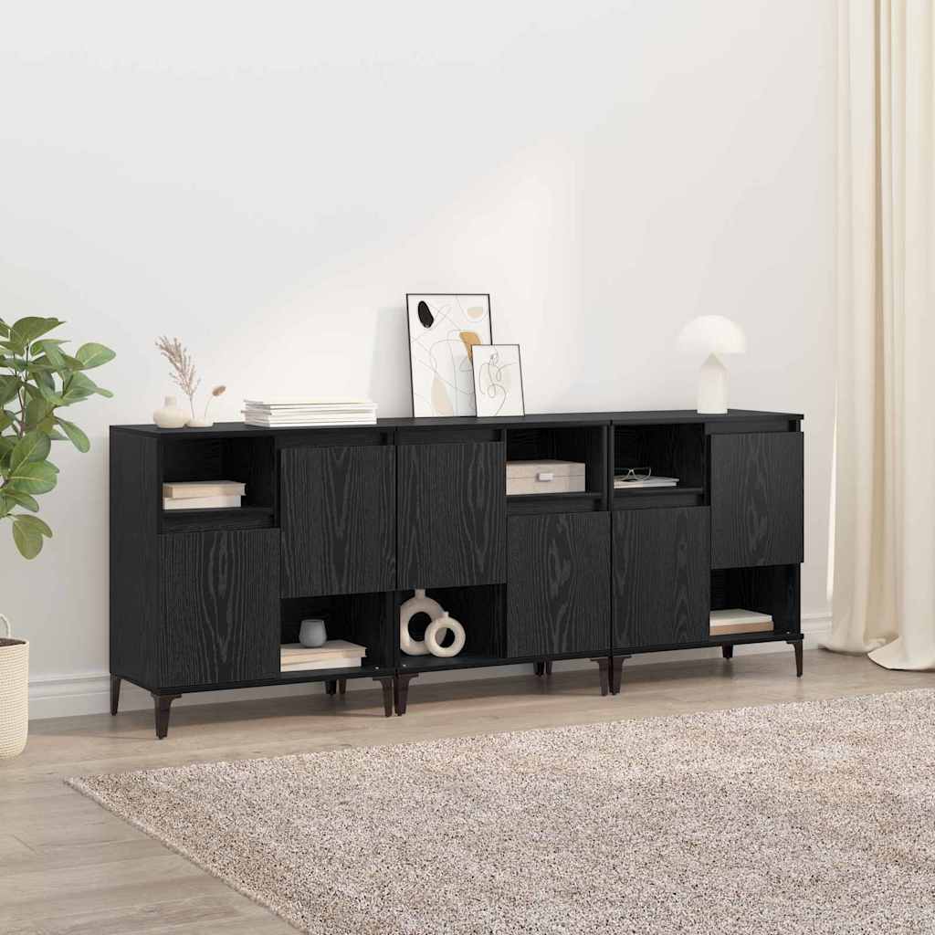 Dressoirs 3 pcs Zwart Eiken 60 x 35 x 70 cm Bewerkt hout is nu te koop bij PeponiXL, paradijselijk wonen!