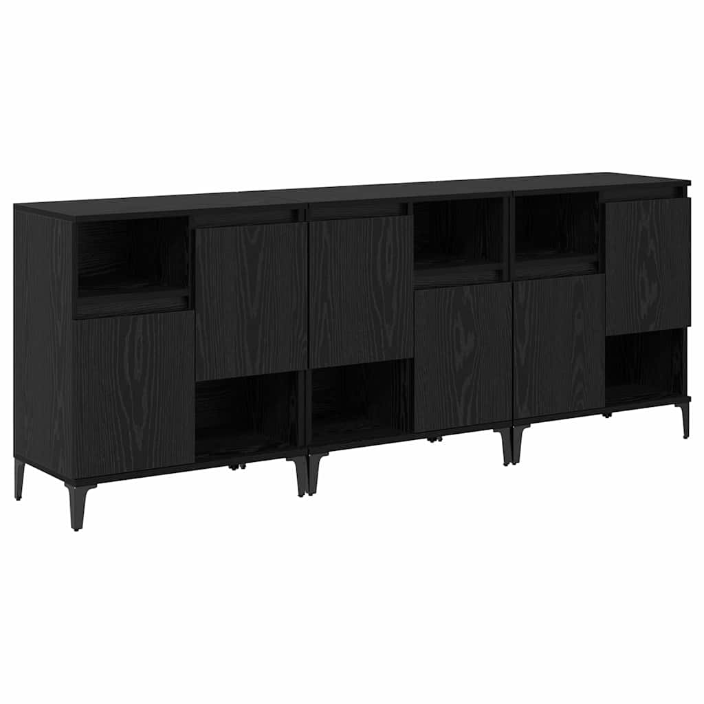 Dressoirs 3 pcs Zwart Eiken 60 x 35 x 70 cm Bewerkt hout is nu te koop bij PeponiXL, paradijselijk wonen!