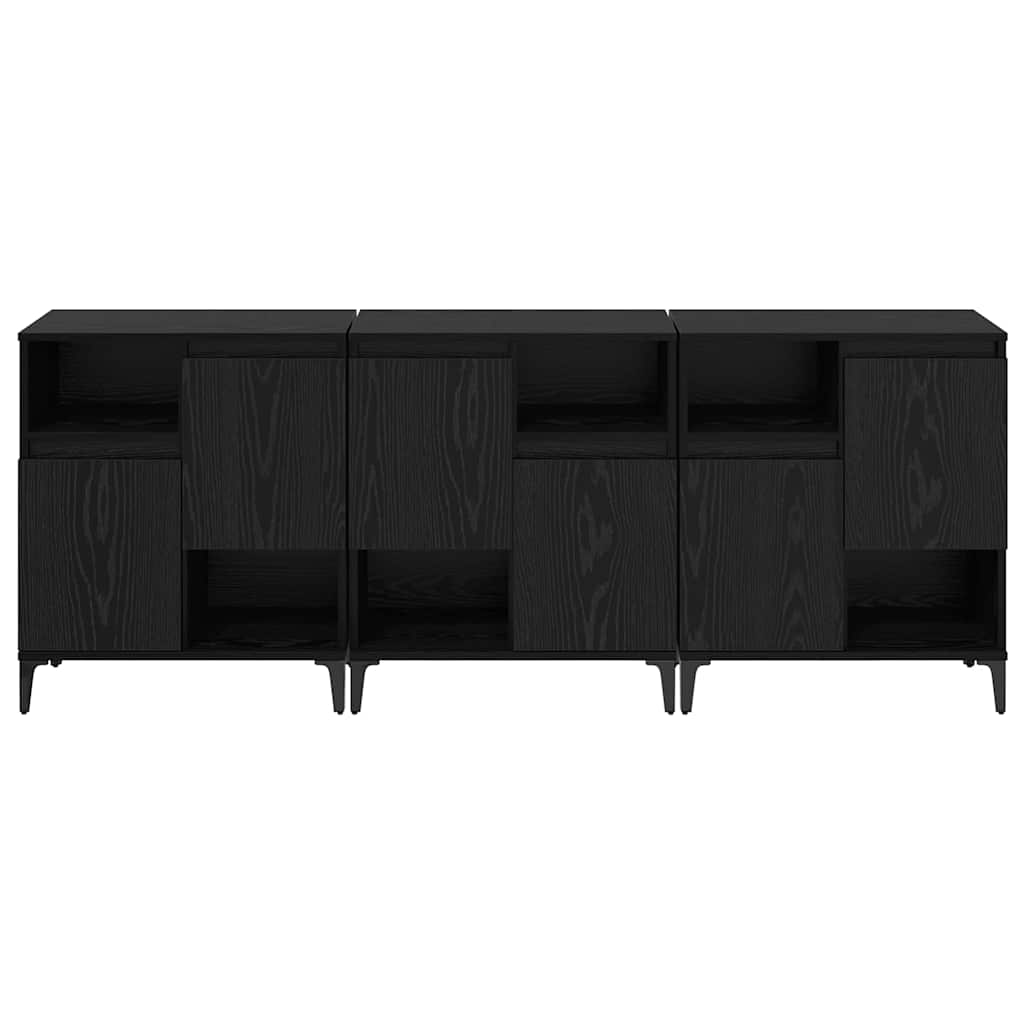 Dressoirs 3 pcs Zwart Eiken 60 x 35 x 70 cm Bewerkt hout is nu te koop bij PeponiXL, paradijselijk wonen!
