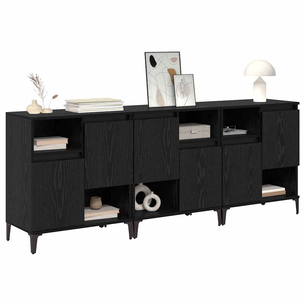 Dressoirs 3 pcs Zwart Eiken 60 x 35 x 70 cm Bewerkt hout is nu te koop bij PeponiXL, paradijselijk wonen!