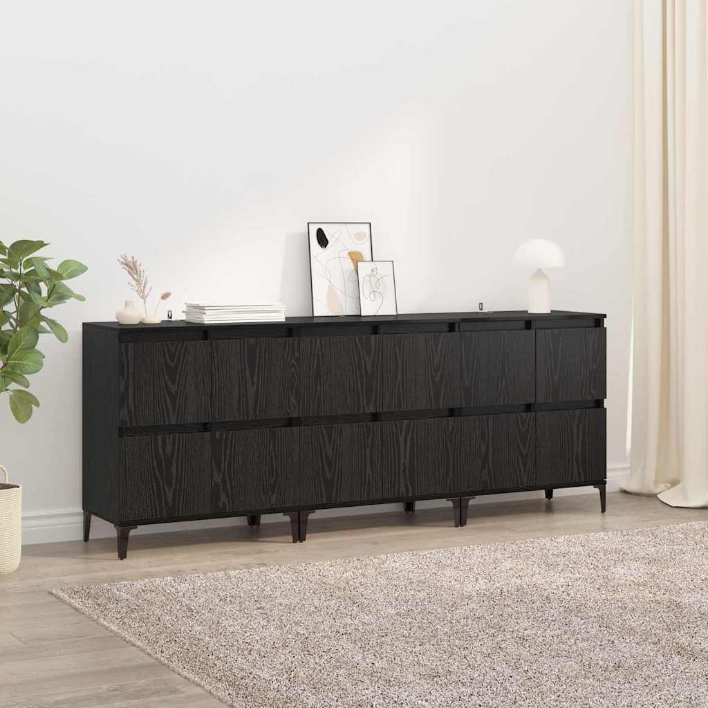 Dressoirs 3 pcs Zwart Eiken 60 x 35 x 70 cm Bewerkt hout is nu te koop bij PeponiXL, paradijselijk wonen!