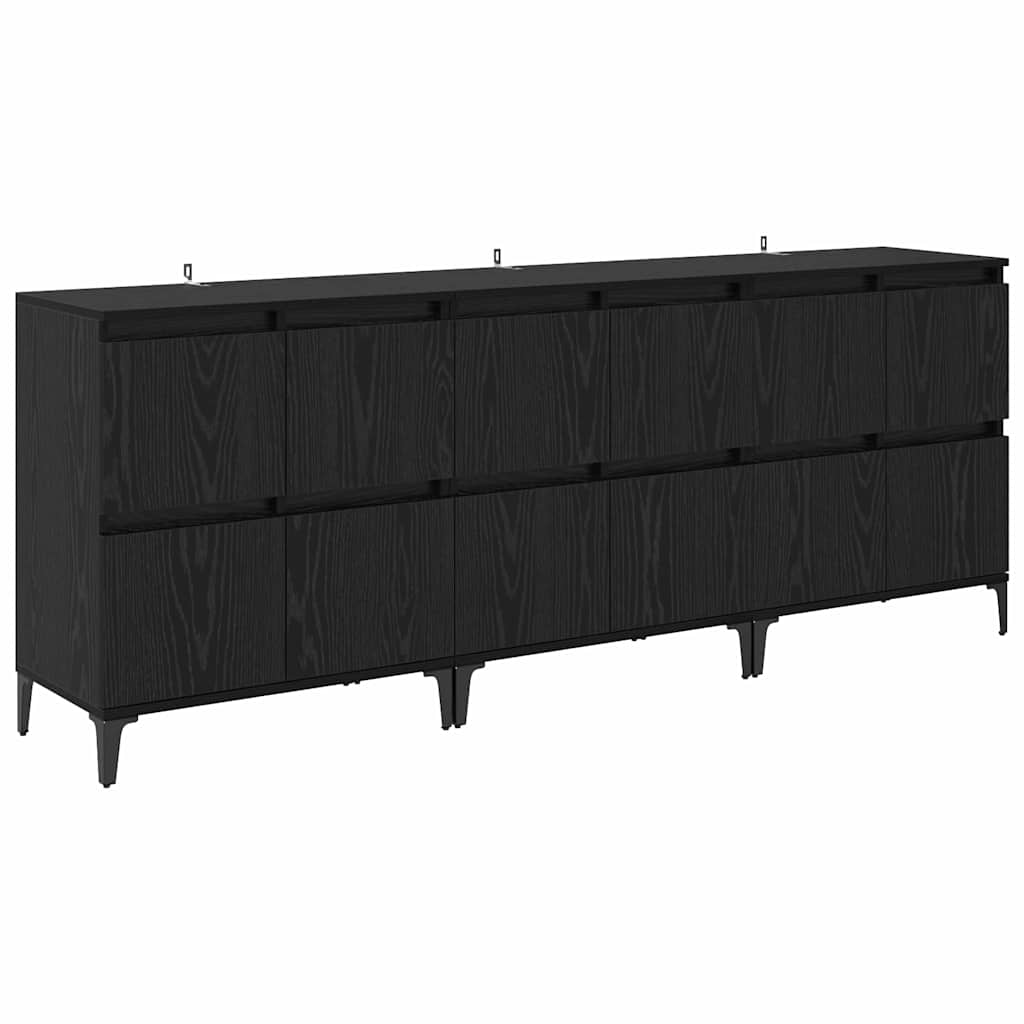 Dressoirs 3 pcs Zwart Eiken 60 x 35 x 70 cm Bewerkt hout is nu te koop bij PeponiXL, paradijselijk wonen!