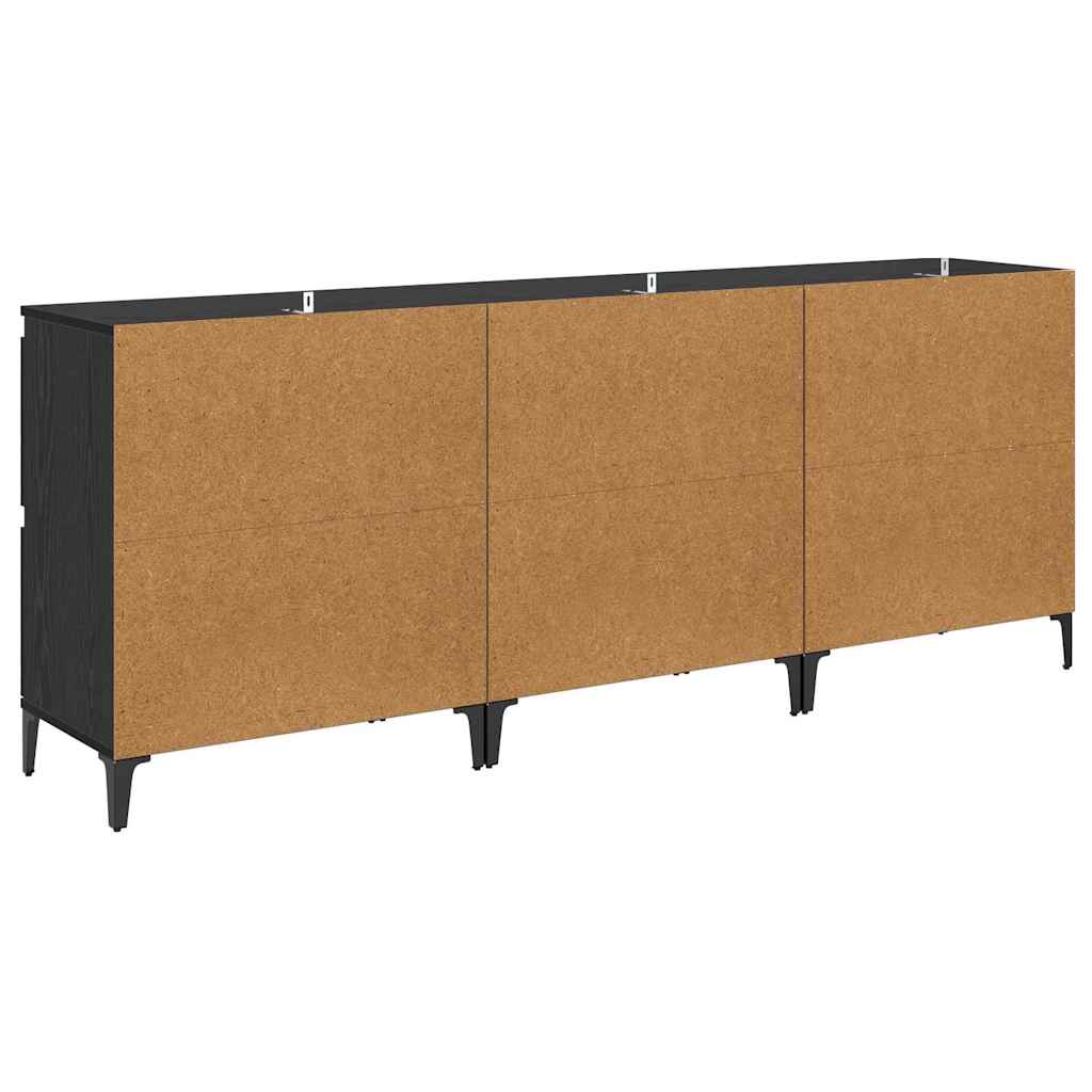 Dressoirs 3 pcs Zwart Eiken 60 x 35 x 70 cm Bewerkt hout is nu te koop bij PeponiXL, paradijselijk wonen!