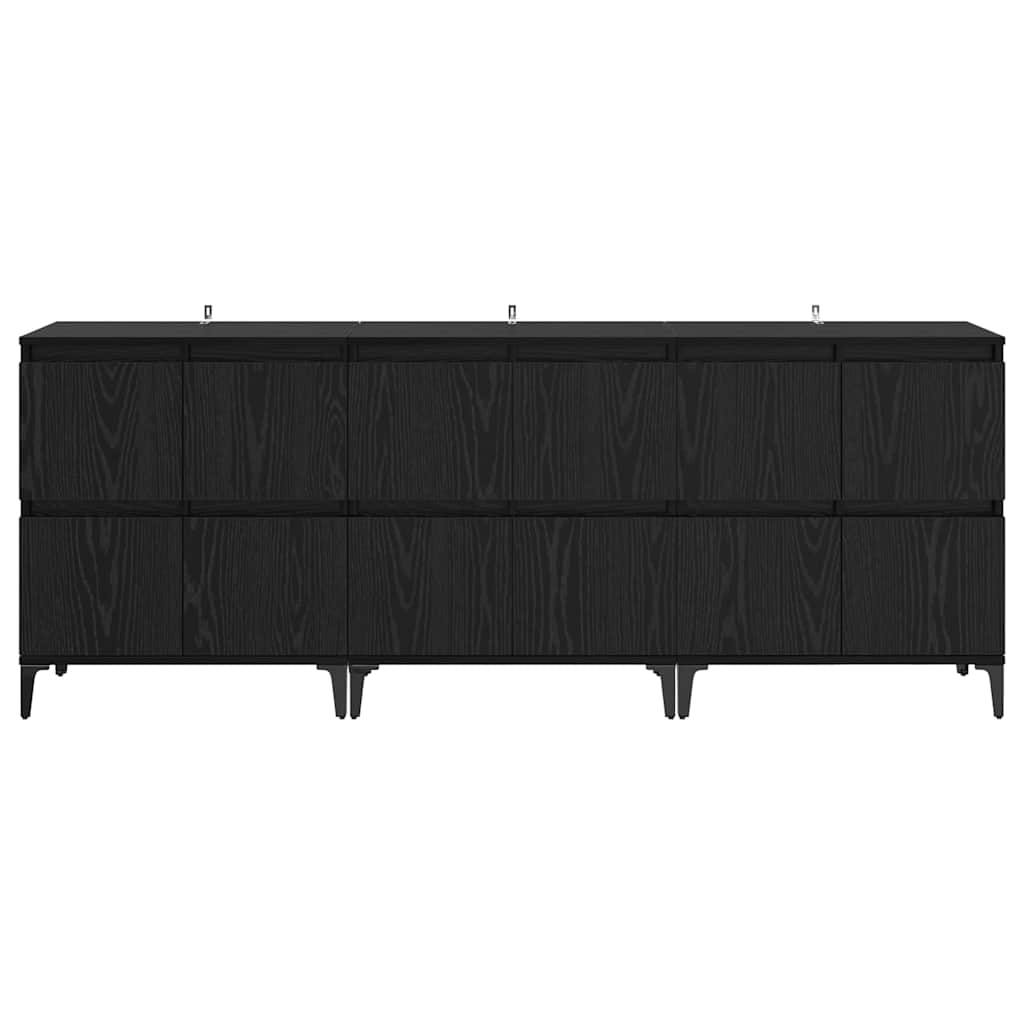 Dressoirs 3 pcs Zwart Eiken 60 x 35 x 70 cm Bewerkt hout is nu te koop bij PeponiXL, paradijselijk wonen!