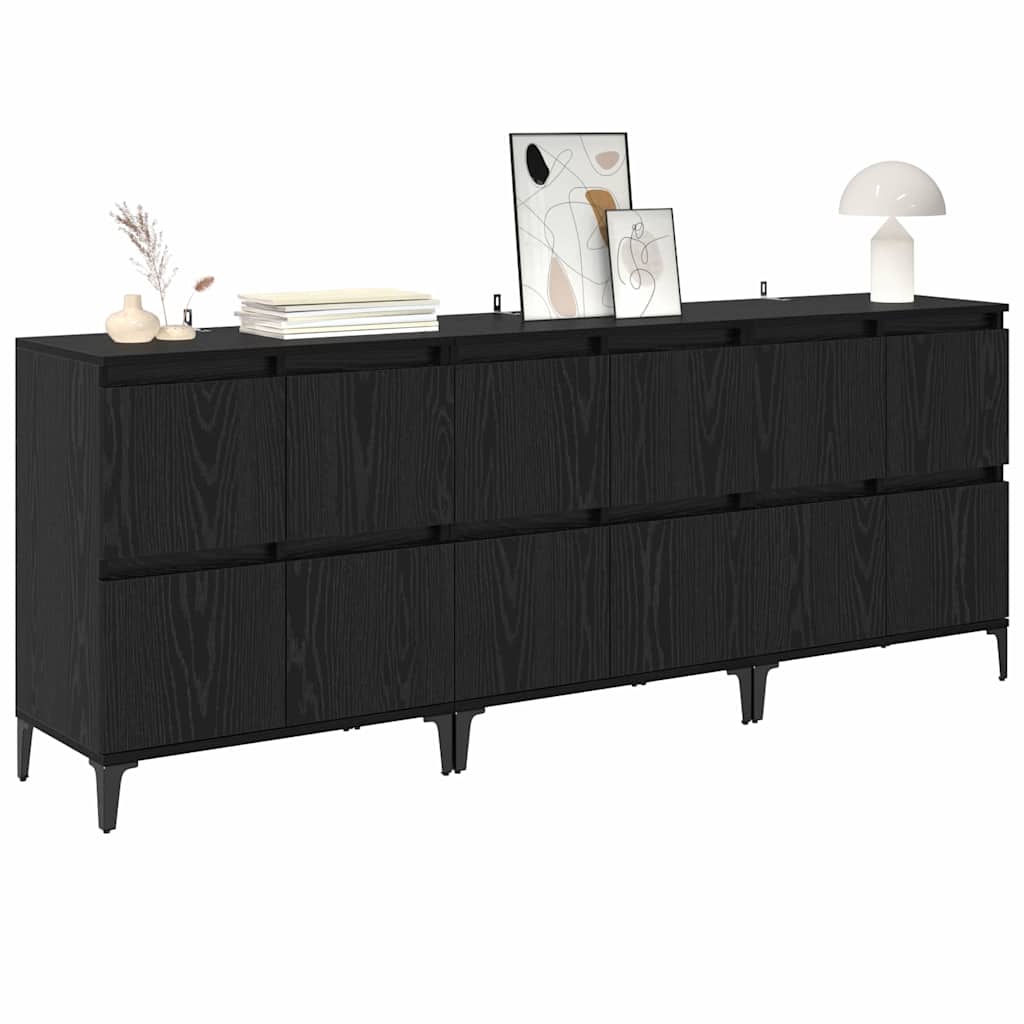 Dressoirs 3 pcs Zwart Eiken 60 x 35 x 70 cm Bewerkt hout is nu te koop bij PeponiXL, paradijselijk wonen!