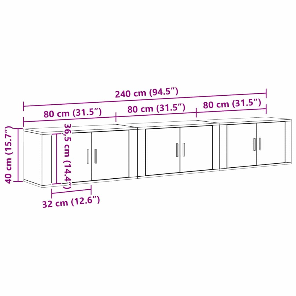 Wandtv-kast Set 3 pcs Zwart Eiken 80 x 34,5 x 40 cm is nu te koop bij PeponiXL, paradijselijk wonen!