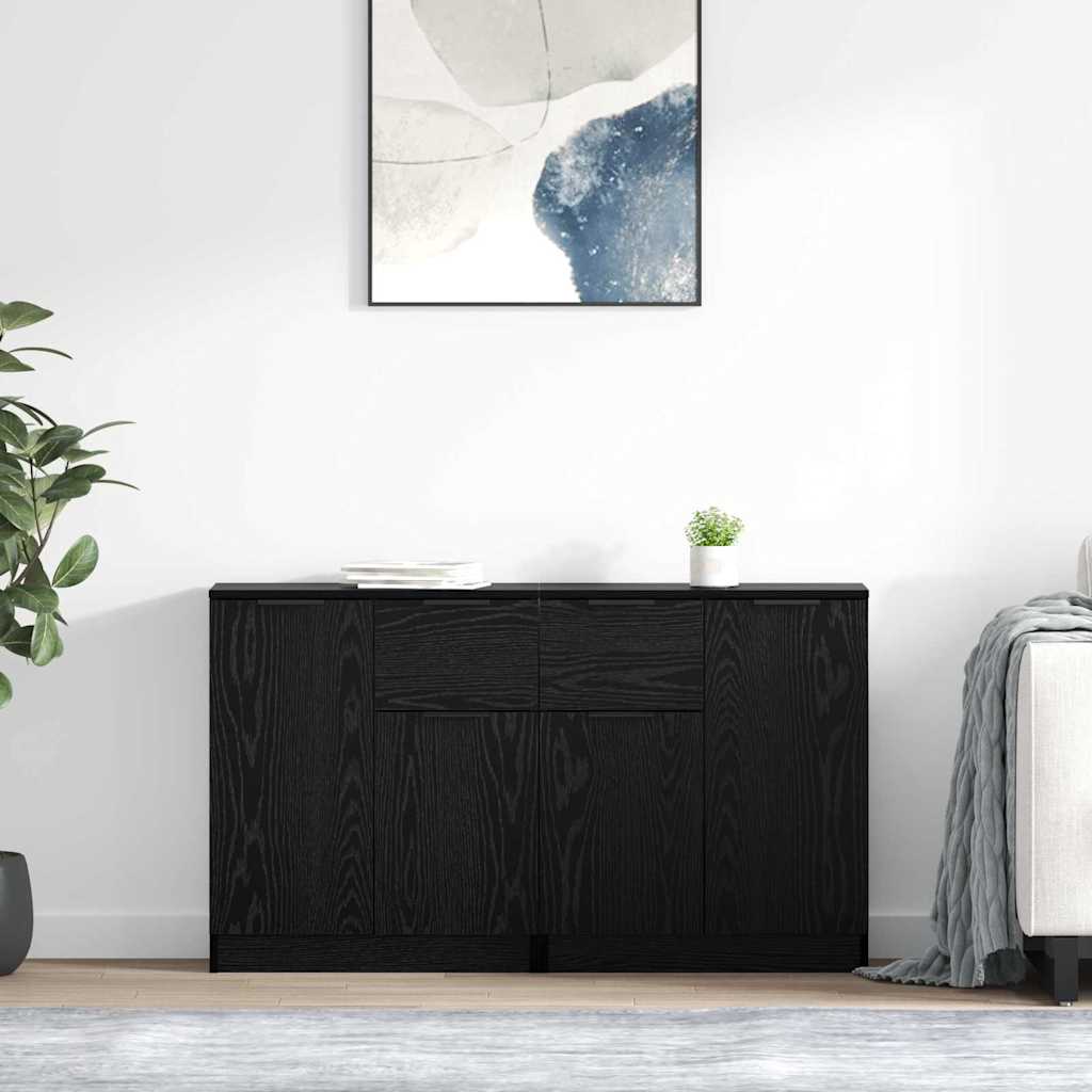 Dressoirs 2 pcs Zwart Eiken 60 x 30 x 70 cm Bewerkt hout is nu te koop bij PeponiXL, paradijselijk wonen!