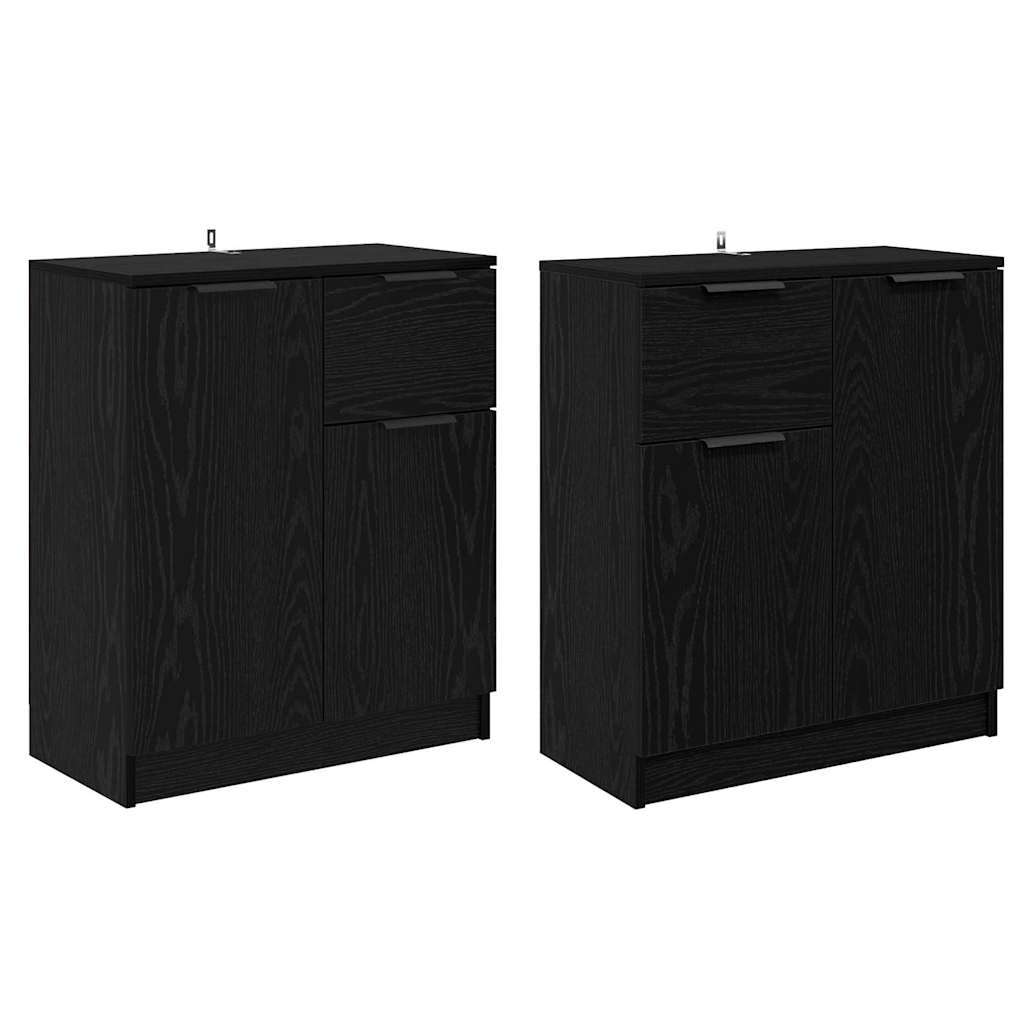 Dressoirs 2 pcs Zwart Eiken 60 x 30 x 70 cm Bewerkt hout is nu te koop bij PeponiXL, paradijselijk wonen!