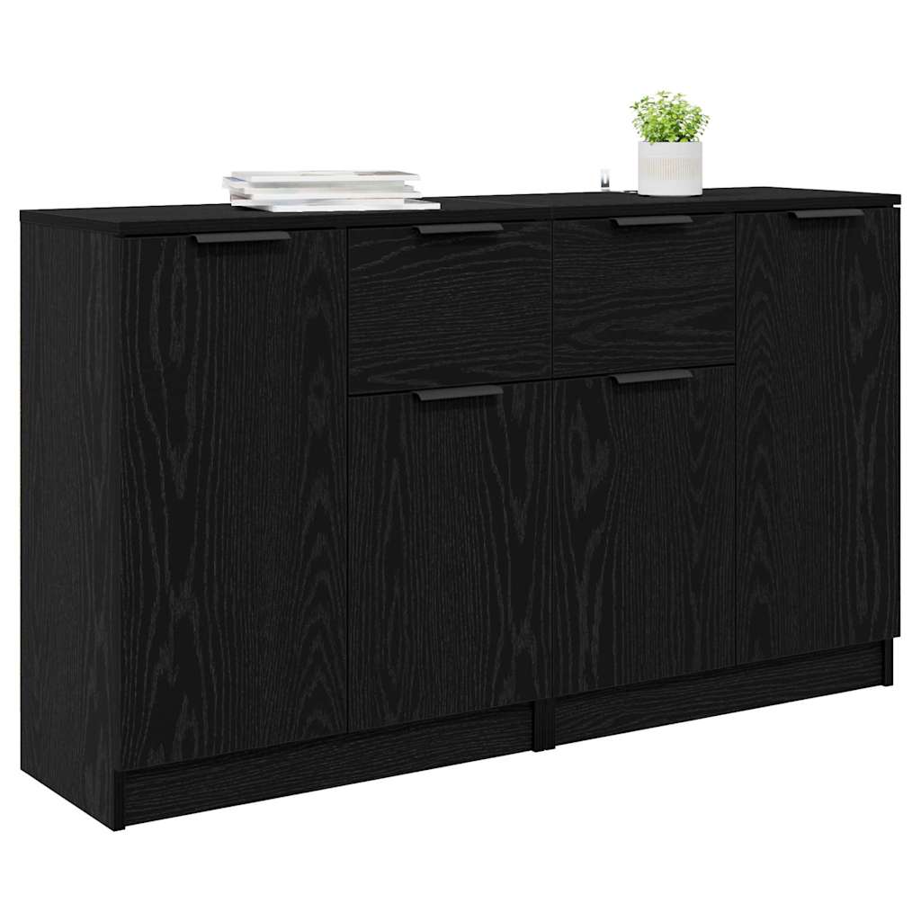 Dressoirs 2 pcs Zwart Eiken 60 x 30 x 70 cm Bewerkt hout is nu te koop bij PeponiXL, paradijselijk wonen!