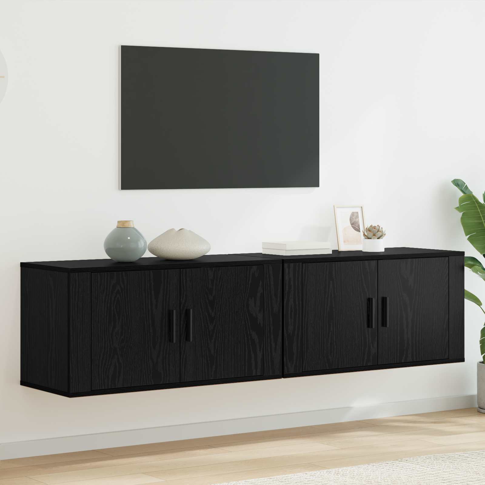 Wandtv-kast Set 2 pcs Zwart Eiken 80 x 34,5 x 40 cm is nu te koop bij PeponiXL, paradijselijk wonen!