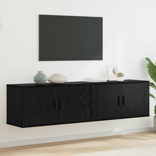 Wandtv-kast Set 2 pcs Zwart Eiken 80 x 34,5 x 40 cm is nu te koop bij PeponiXL, paradijselijk wonen!
