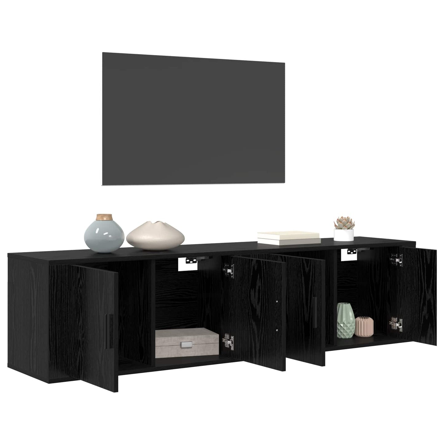 Wandtv-kast Set 2 pcs Zwart Eiken 80 x 34,5 x 40 cm is nu te koop bij PeponiXL, paradijselijk wonen!