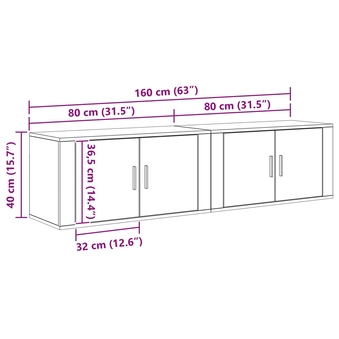 Wandtv-kast Set 2 pcs Zwart Eiken 80 x 34,5 x 40 cm is nu te koop bij PeponiXL, paradijselijk wonen!