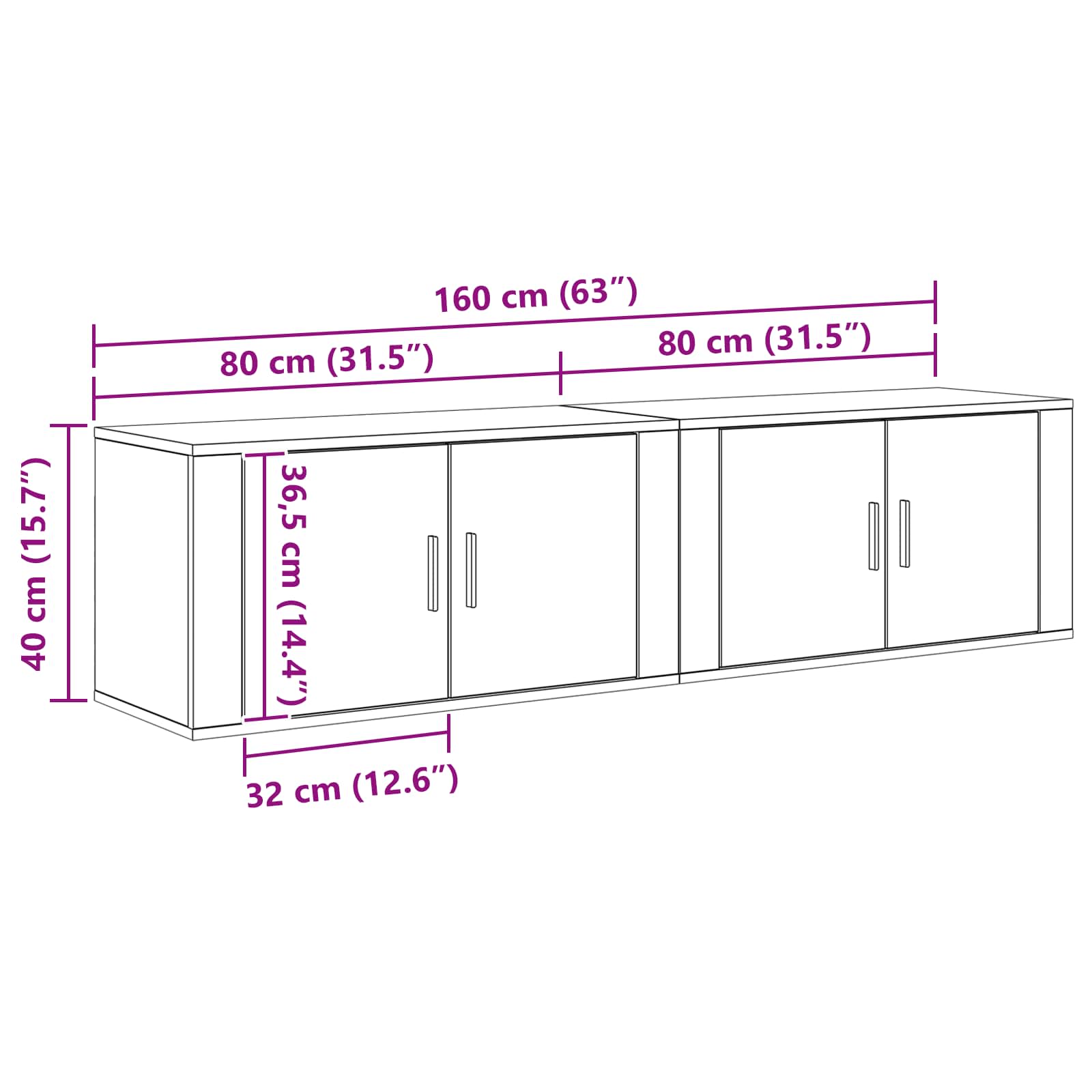 Wandtv-kast Set 2 pcs Zwart Eiken 80 x 34,5 x 40 cm is nu te koop bij PeponiXL, paradijselijk wonen!