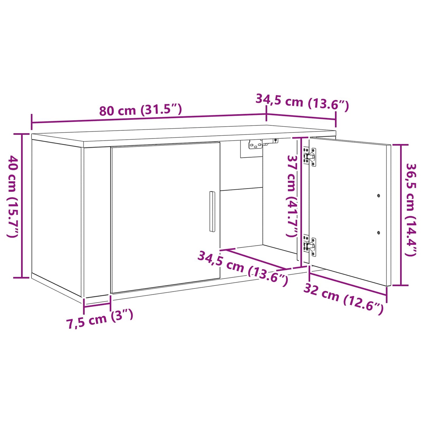 Wandtv-kast Set 2 pcs Zwart Eiken 80 x 34,5 x 40 cm is nu te koop bij PeponiXL, paradijselijk wonen!