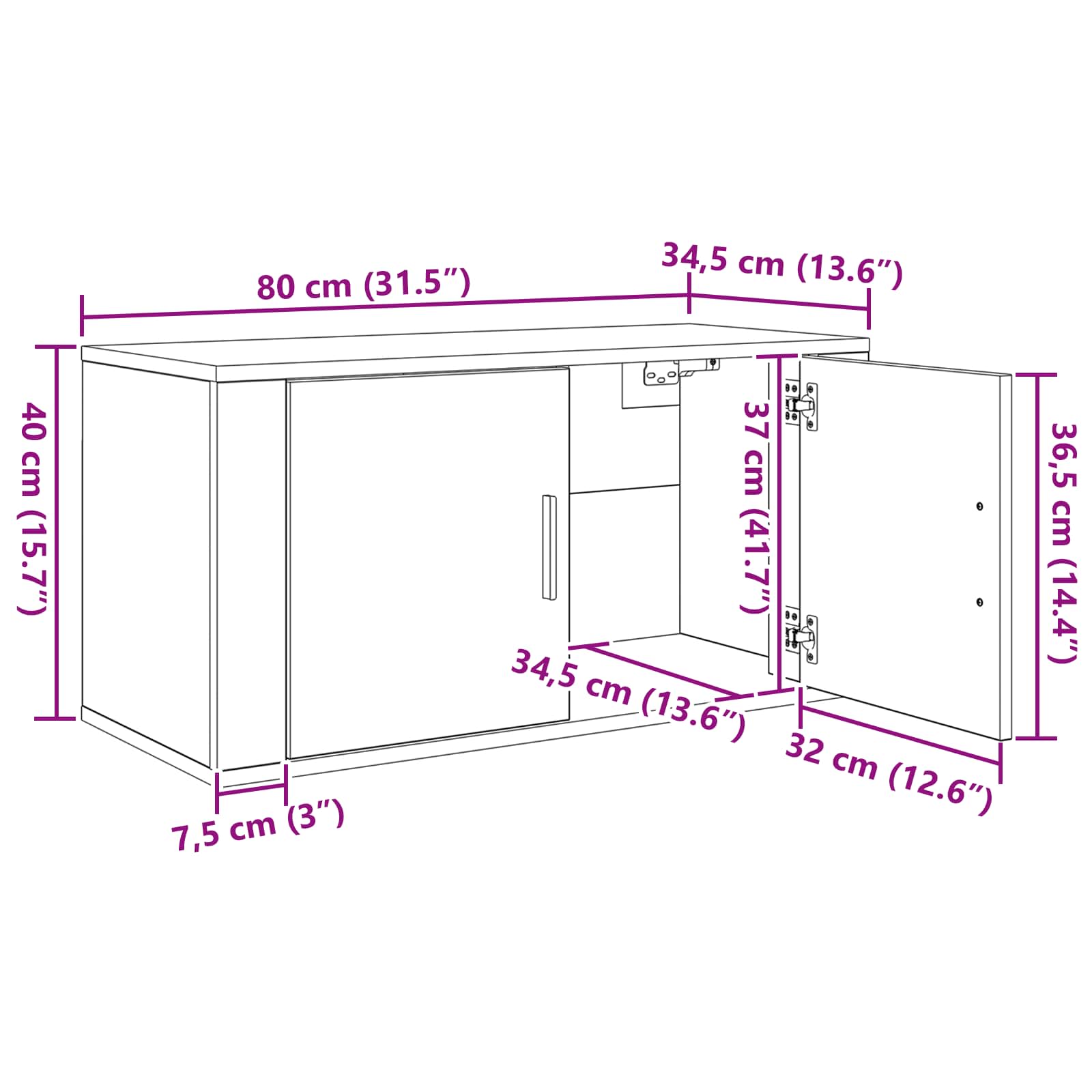 Wandtv-kast Set 2 pcs Zwart Eiken 80 x 34,5 x 40 cm is nu te koop bij PeponiXL, paradijselijk wonen!