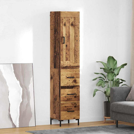 Highboard met lade Oud Hout 34,5 x 34 x 180 cm Bewerkt hout is nu te koop bij PeponiXL, paradijselijk wonen!