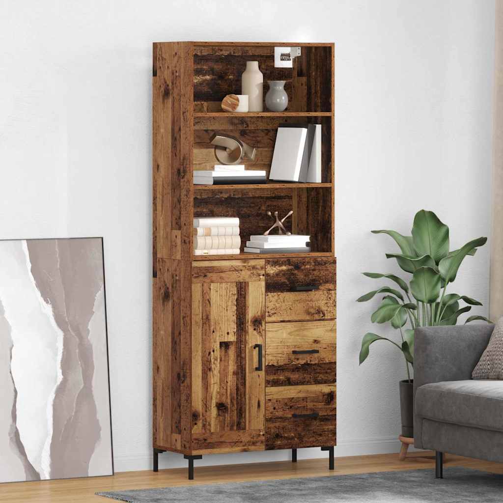 Hoge kast met lade Oudhout 69,5 x 34 x 180 cm Bewerkt hout is nu te koop bij PeponiXL, paradijselijk wonen!