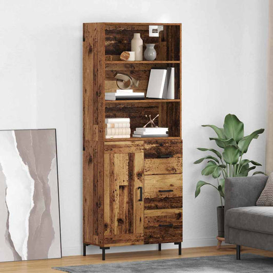 Hoge kast met lade Oudhout 69,5 x 34 x 180 cm Bewerkt hout is nu te koop bij PeponiXL, paradijselijk wonen!