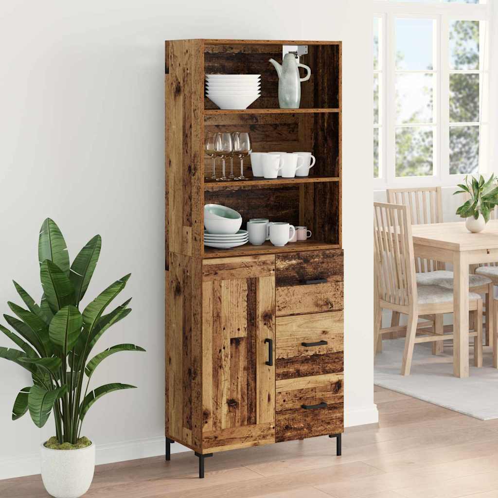 Hoge kast met lade Oudhout 69,5 x 34 x 180 cm Bewerkt hout is nu te koop bij PeponiXL, paradijselijk wonen!