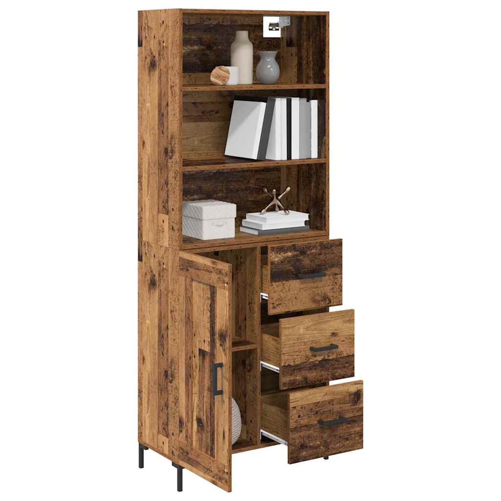 Hoge kast met lade Oudhout 69,5 x 34 x 180 cm Bewerkt hout is nu te koop bij PeponiXL, paradijselijk wonen!