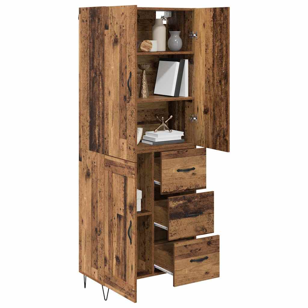 Hoge kast met lade 2 pcs Oudhout Bewerkt hout is nu te koop bij PeponiXL, paradijselijk wonen!