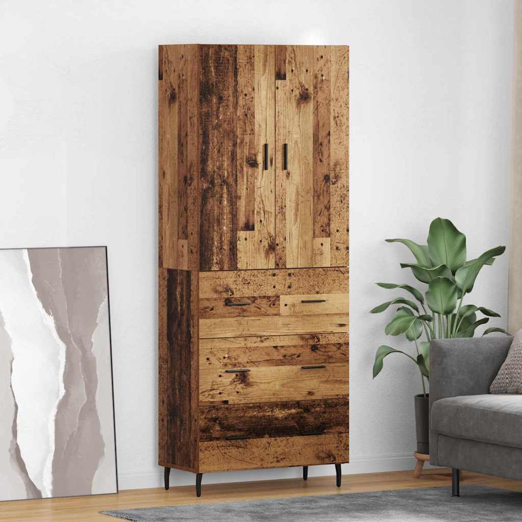 Hoge kast met lade 2 pcs Oud Hout Geengineerd Hout en Glas is nu te koop bij PeponiXL, paradijselijk wonen!