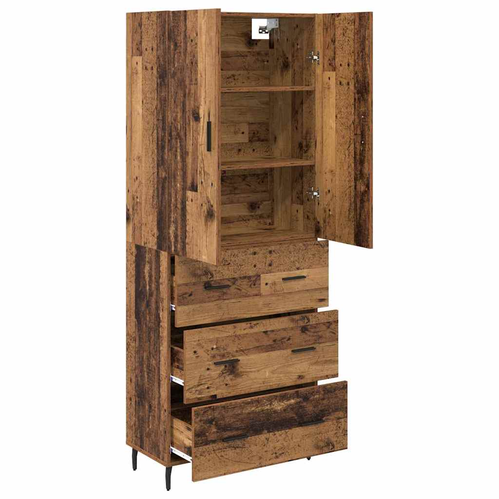 Hoge kast met lade 2 pcs Oud Hout Geengineerd Hout en Glas is nu te koop bij PeponiXL, paradijselijk wonen!