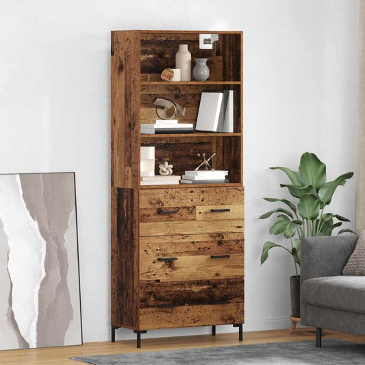 Hoge kast met lade Oudhout 69,5 x 34 x 180 cm Bewerkt hout is nu te koop bij PeponiXL, paradijselijk wonen!