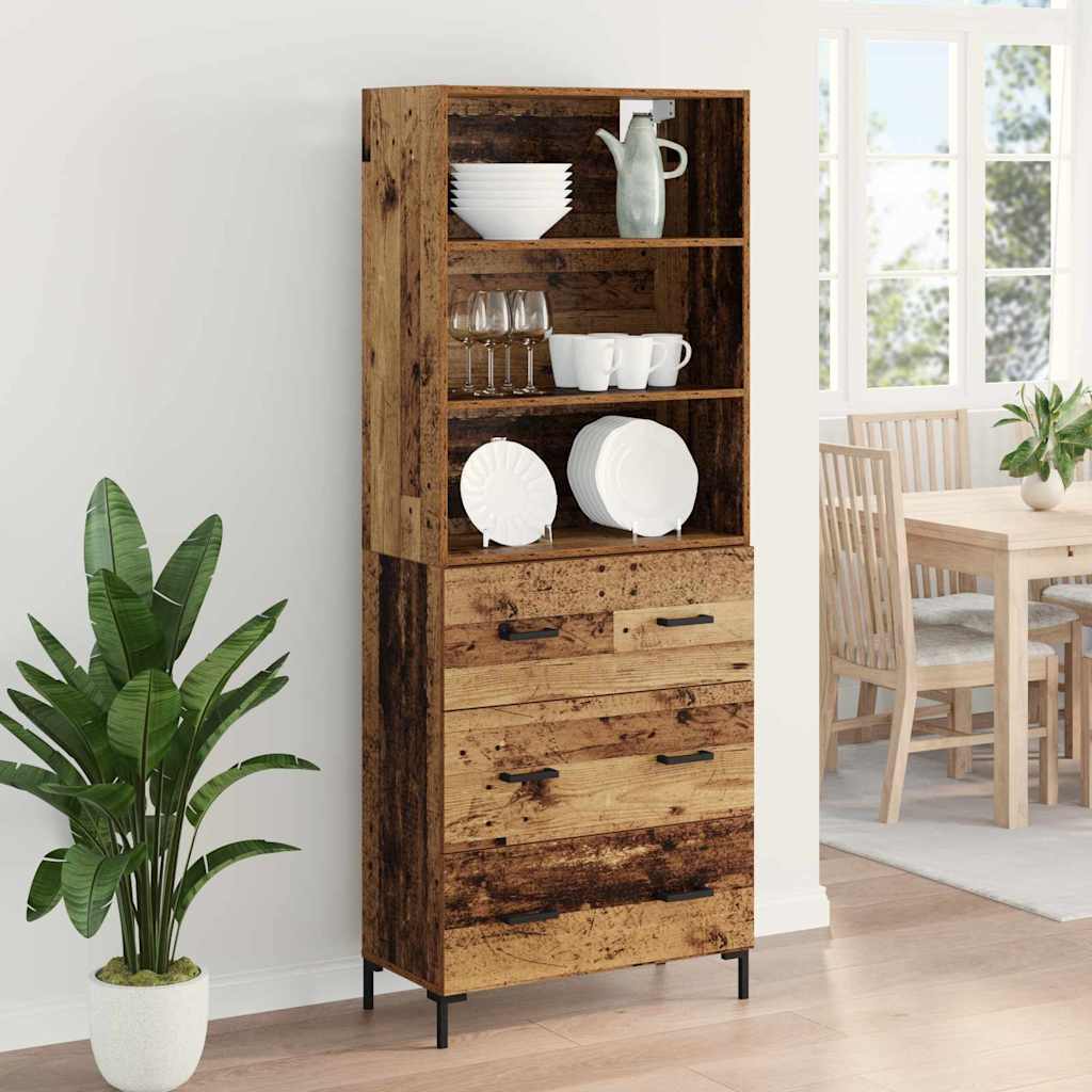 Hoge kast met lade Oudhout 69,5 x 34 x 180 cm Bewerkt hout is nu te koop bij PeponiXL, paradijselijk wonen!