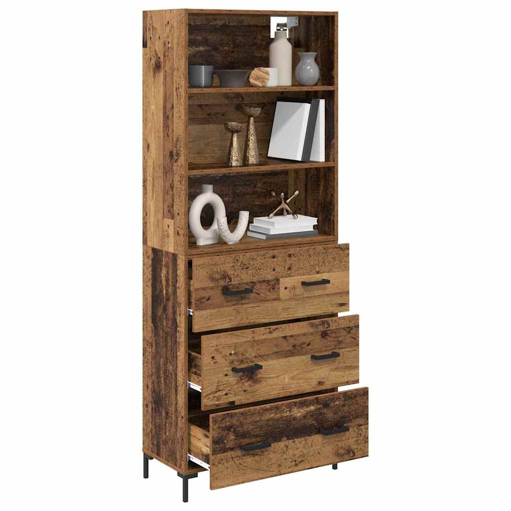 Hoge kast met lade Oudhout 69,5 x 34 x 180 cm Bewerkt hout is nu te koop bij PeponiXL, paradijselijk wonen!