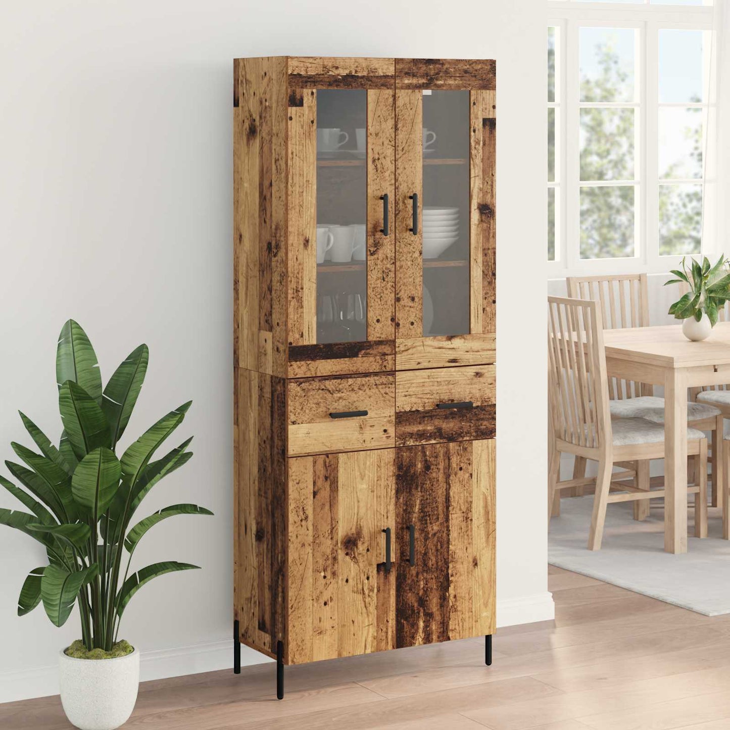 Highboard met lade Oud Hout 69,5 x 34 x 180 cm Bewerkt hout is nu te koop bij PeponiXL, paradijselijk wonen!