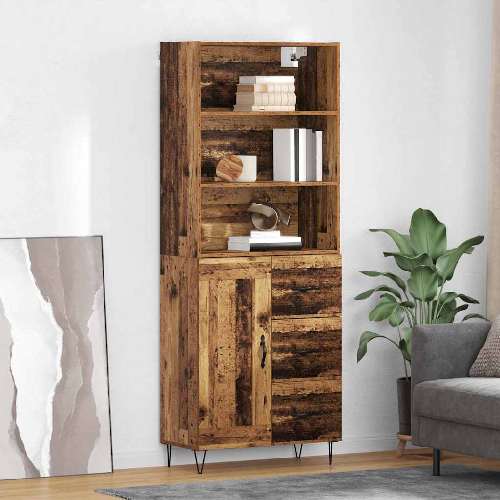 Hoge kast met lade 2 pcs Oudhout Bewerkt hout is nu te koop bij PeponiXL, paradijselijk wonen!