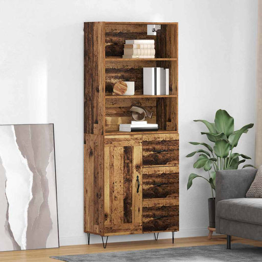 Hoge kast met lade 2 pcs Oudhout Bewerkt hout is nu te koop bij PeponiXL, paradijselijk wonen!