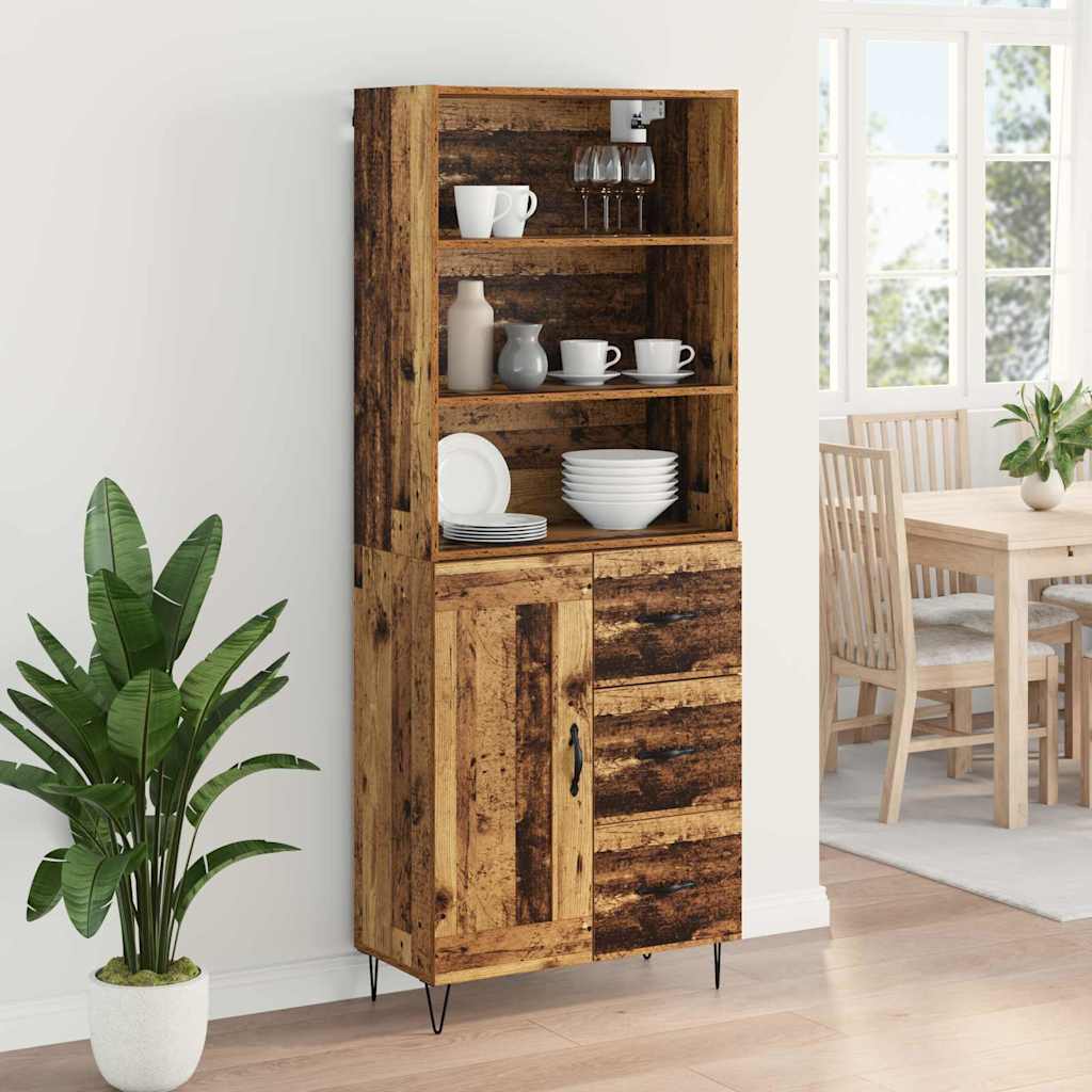 Hoge kast met lade 2 pcs Oudhout Bewerkt hout is nu te koop bij PeponiXL, paradijselijk wonen!