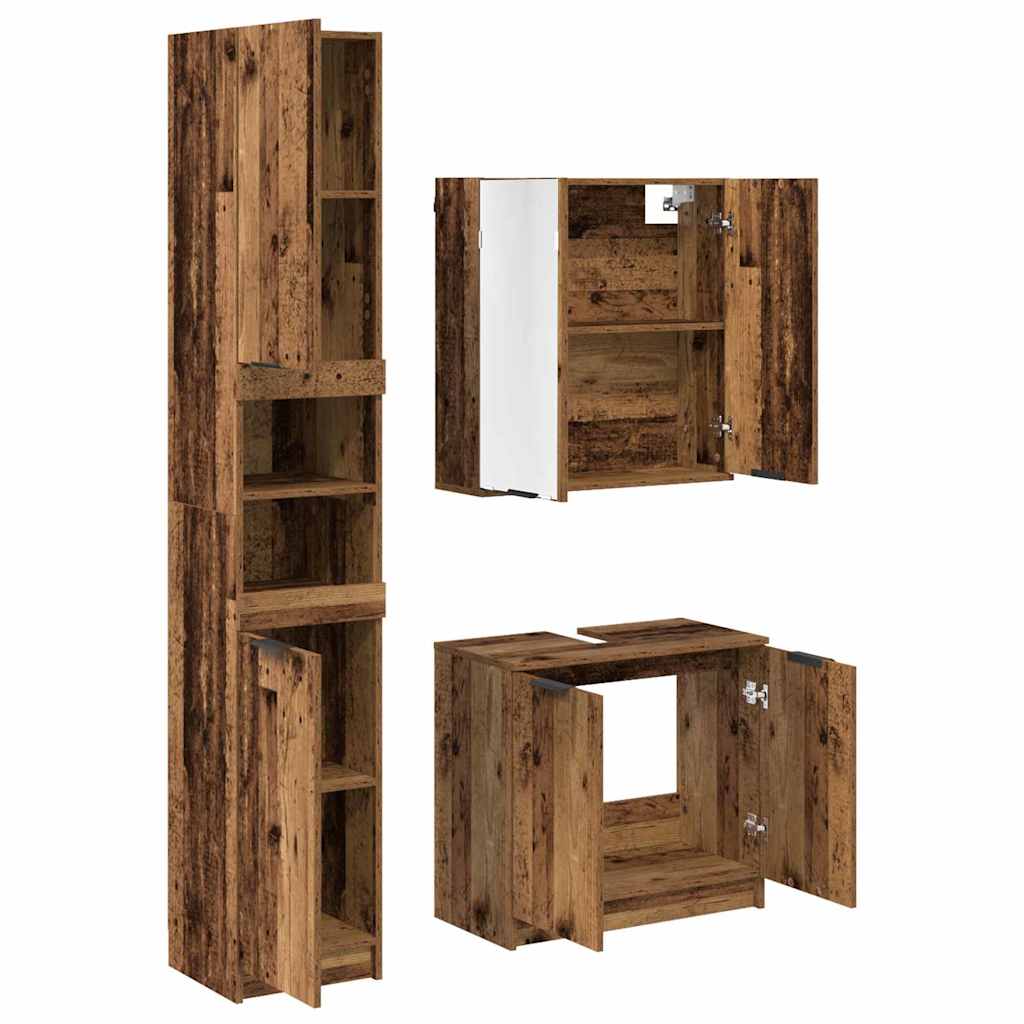 Badkamerkastenset met plank 3 pcs Oud Hout Bewerkt hout is nu te koop bij PeponiXL, paradijselijk wonen!