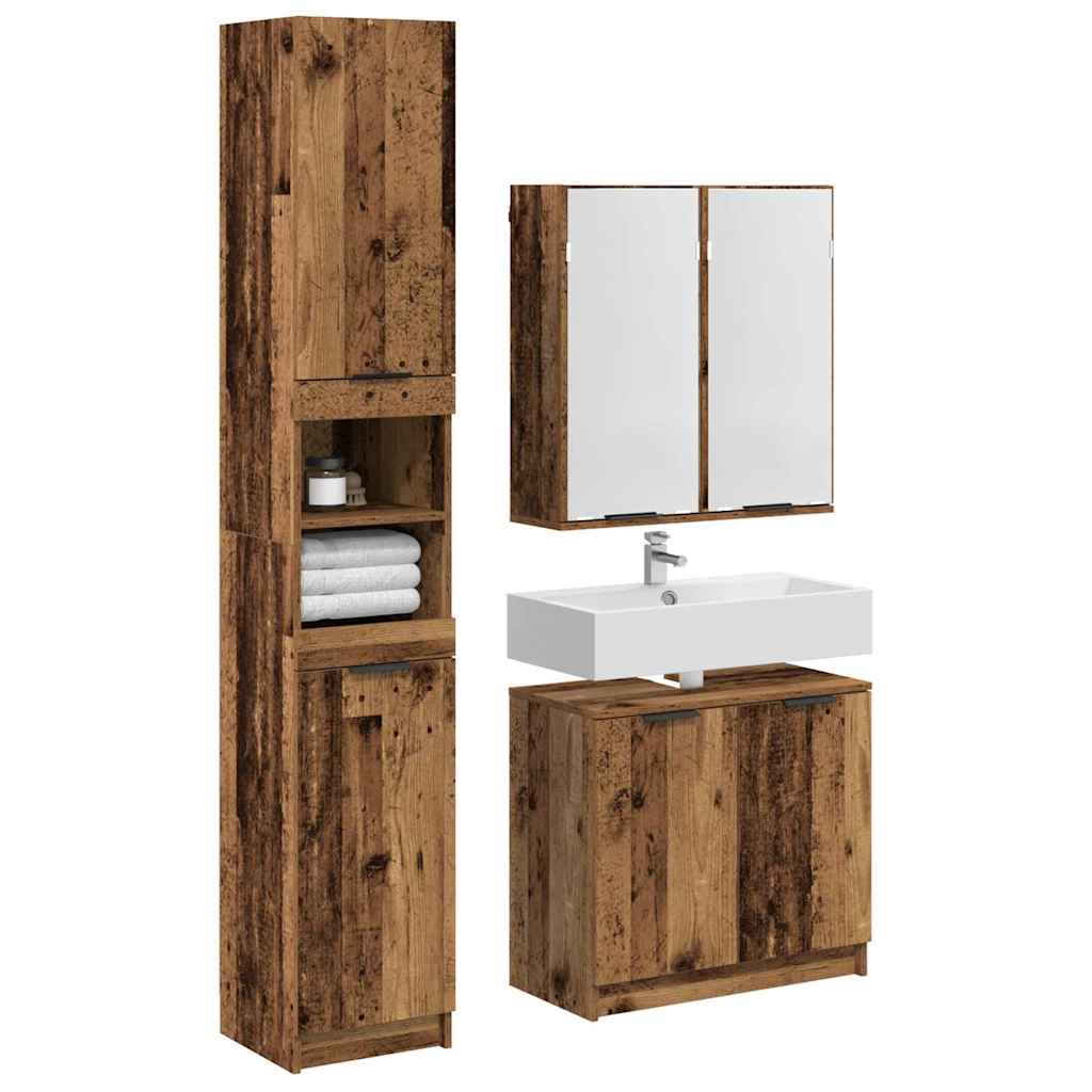 Badkamerkastenset met plank 3 pcs Oud Hout Bewerkt hout is nu te koop bij PeponiXL, paradijselijk wonen!