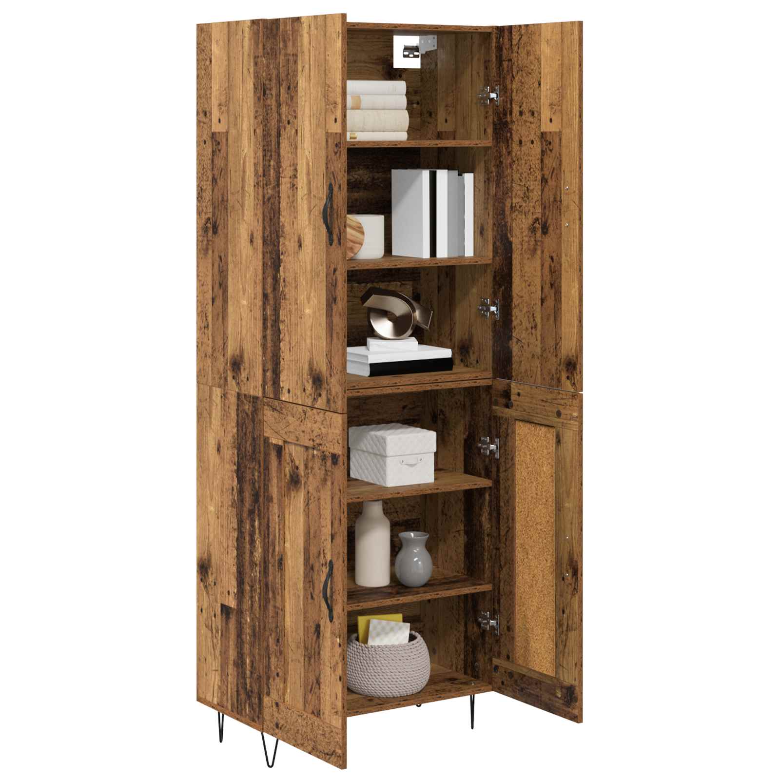 Hoge kast 2 pcs Oudhout Bewerkt hout is nu te koop bij PeponiXL, paradijselijk wonen!