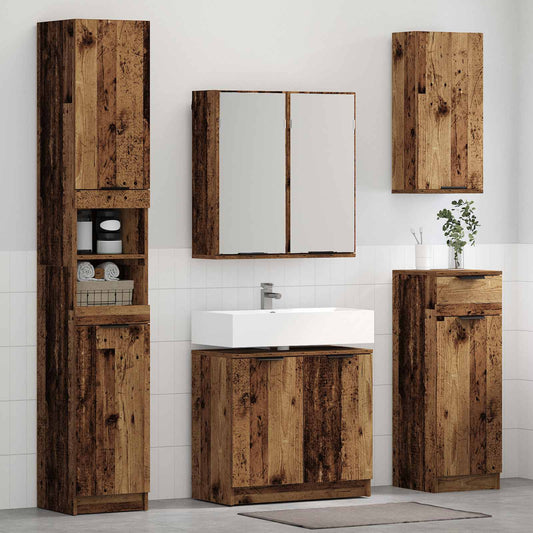 Badkamermeubelset met lade met plank 5 pcs Oudhout Bewerkt hout is nu te koop bij PeponiXL, paradijselijk wonen!