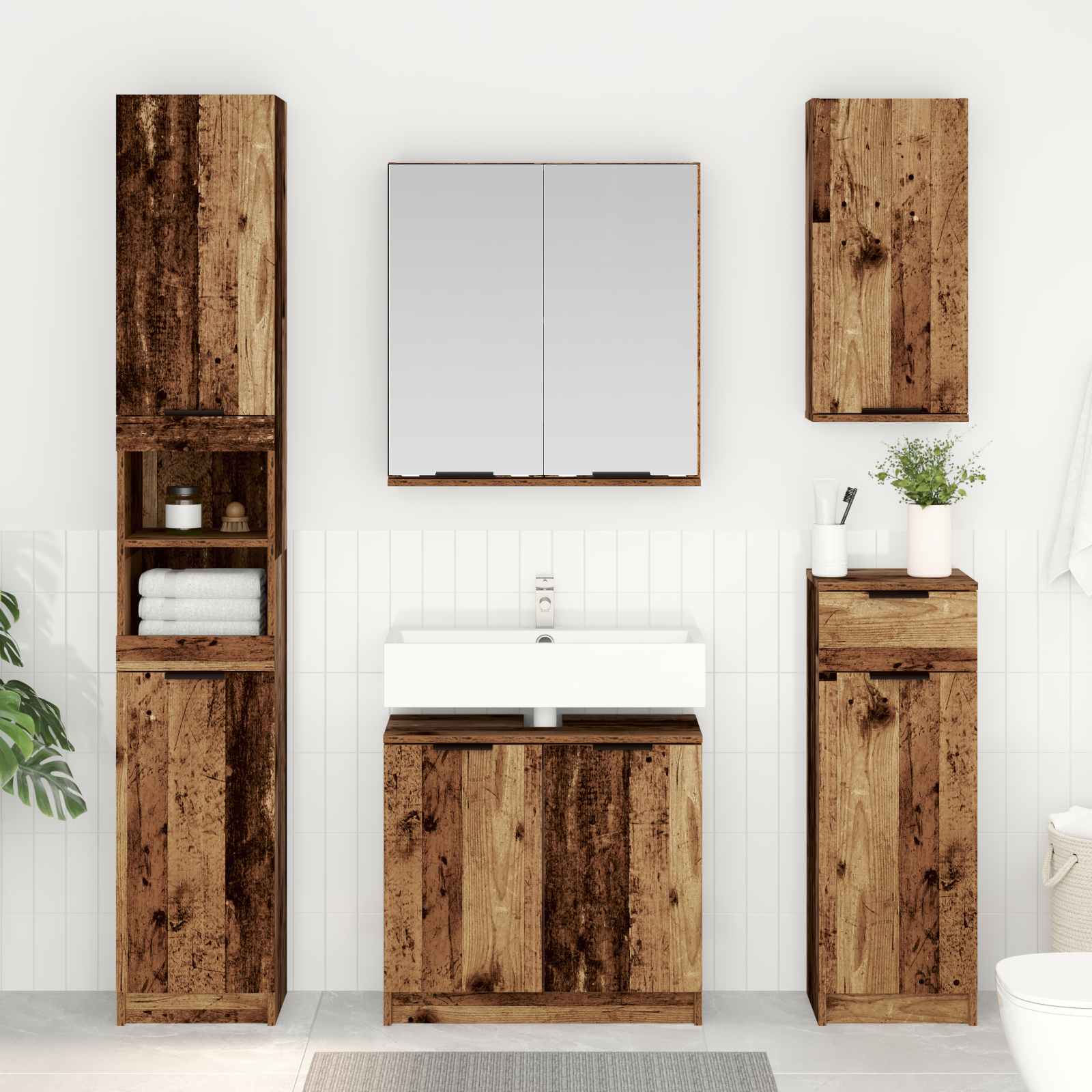 Badkamermeubelset met lade met plank 5 pcs Oudhout Bewerkt hout is nu te koop bij PeponiXL, paradijselijk wonen!
